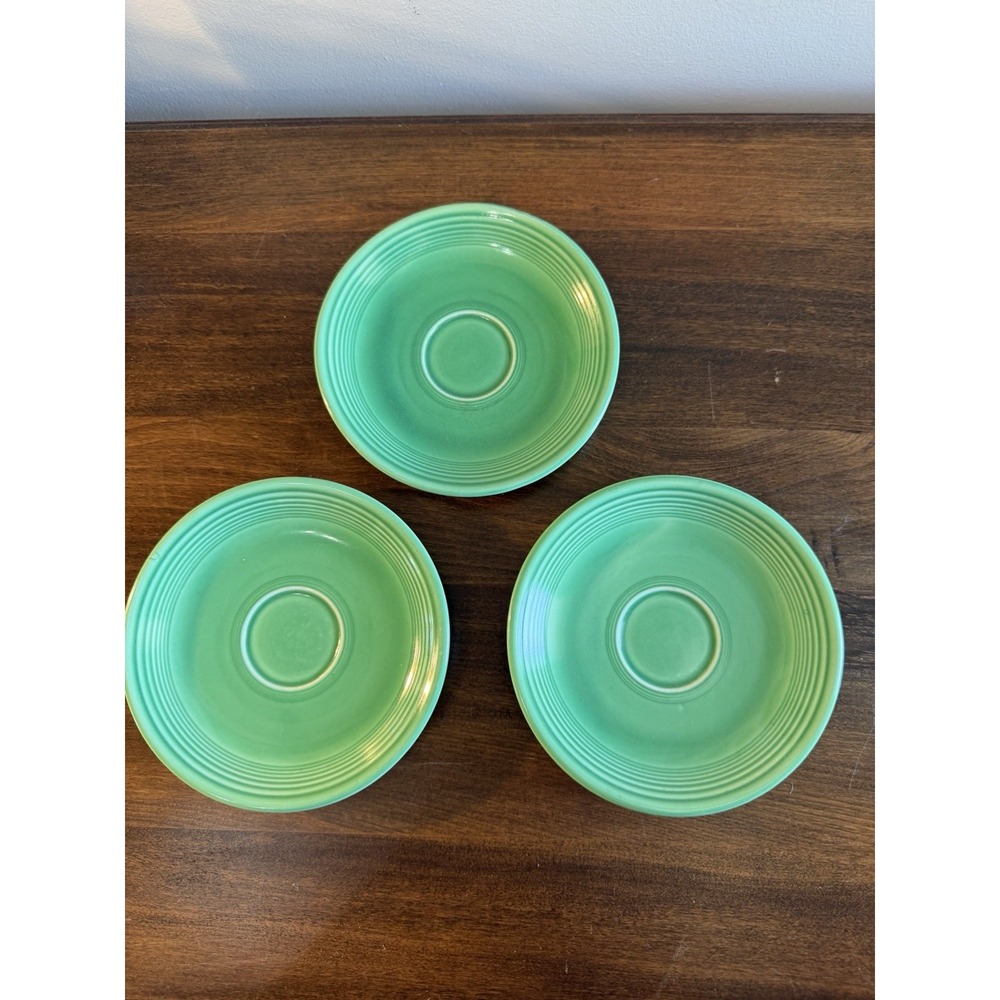 Set Of 3 Vintage Fiesta Demitasse Fiestaware Medium Green Saucers Small Saucer